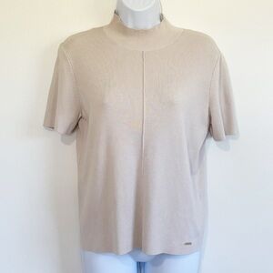 TAHARI Tan Short Sleeve Turtleneck Top Size Medium